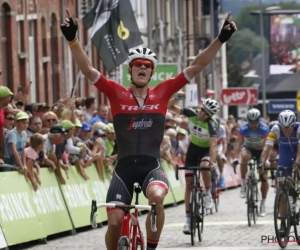 Winnaar van de slotrit Jasper Stuyven reageert na knappe zege op de Muur